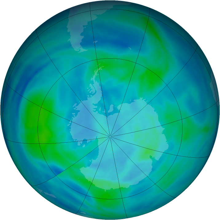Antarctic ozone map for 25 March 2008